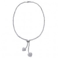 CleverSilver's CZ. Pave Diamond Silver Drop Lariat Sweetheart Necklace