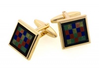 Dramatic gold plated square cufflinks with a checkerboard pattern of genuine stones with presentation box Dramatic gold plated square cufflinks with a checkerboard pattern of genuine stones with presentation box