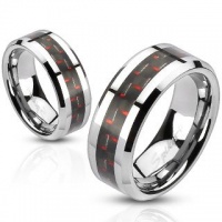 STR-0032 Stainless Steel Black and Red Carbon Fiber Inlay Band Ring Size 5-14; Comes With Free Gift Box STR-0032 Stainless Steel Black and Red Carbon Fiber Inlay Band Ring Size 5-14; Comes With Free Gift Box