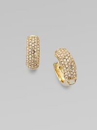 Dazzle in these petite huggie hoops accented with sparkling rhinestones. Brass and sterling silverGlass stonesLength, about ½Hinge-and-post backImported Dazzle in these petite huggie hoops accented with sparkling rhinestones. Brass and sterling silverGlass stonesLength, about ½Hinge-and-post backImported