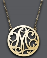 Looking for the perfect personalized gift? This stunning, letter M scroll pendant will do just the trick. Setting and chain crafted in 14k gold. Approximate length: 17 inches. Approximate drop: 1 inch. Looking for the perfect personalized gift? This stunning, letter M scroll pendant will do just the trick. Setting and chain crafted in 14k gold. Approximate length: 17 inches. Approximate drop: 1 inch.