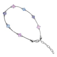 Sterling Silver Blue, Lavender & Aqua Crystal 9 to 10 inch Anklet Made with Swarovski Elements Sterling Silver Blue, Lavender & Aqua Crystal 9 to 10 inch Anklet Made with Swarovski Elements