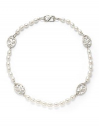 THE LOOKSignature collection7mm white oval pearlsSwirl linksSingle strand silhouetteS hook with latch closure THE MEASUREMENTLength, about 18ORIGINMade in USA THE LOOKSignature collection7mm white oval pearlsSwirl linksSingle strand silhouetteS hook with latch closure THE MEASUREMENTLength, about 18ORIGINMade in USA