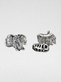 A slice of the jungle for the fashion set, this handsome elephant design is crafted in black rhodium and sterling silver.Sterling silverPeanut backingAbout .67 diam.Made in USA A slice of the jungle for the fashion set, this handsome elephant design is crafted in black rhodium and sterling silver.Sterling silverPeanut backingAbout .67 diam.Made in USA