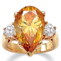 PalmBeach Jewelry 6.41 TCW Pear Cut Champagne-Color Cubic Zirconia 14k Yellow Gold-Plated Ring PalmBeach Jewelry 6.41 TCW Pear Cut Champagne-Color Cubic Zirconia 14k Yellow Gold-Plated Ring