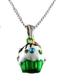 Yummy Green 3d Cupcake with Icing Charm Necklace with Crystals & Chocolate Silver Tone Yummy Green 3d Cupcake with Icing Charm Necklace with Crystals & Chocolate Silver Tone