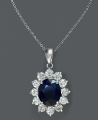 Regally charming. This Royalty Inspired by Effy Collection pendant features an oval-cut sapphire (4-1/3 ct. t.w.) encircled by round-cut diamonds (1-3/4 ct. t.w.). Setting and chain crafted from 14k white gold. Approximate length: 18 inches. Approximate drop: 1 inches.
