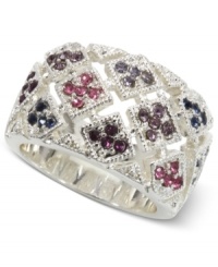 Shine on with this basketweave ring from City by City. Crafted from silver-tone, nickel-free mixed metal, the ring is adorned with multicolored glass accents. Sizes 7/8. Shine on with this basketweave ring from City by City. Crafted from silver-tone, nickel-free mixed metal, the ring is adorned with multicolored glass accents. Sizes 7/8.