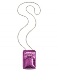 Hustle your way on and off the dance floor with this disco-glam design from Nine West. Shiny, faux patent leather is accented with signature hardware and chain-link strap, while the petite shape is perfectly sized to stash cards, cash, phone and ID. Hustle your way on and off the dance floor with this disco-glam design from Nine West. Shiny, faux patent leather is accented with signature hardware and chain-link strap, while the petite shape is perfectly sized to stash cards, cash, phone and ID.