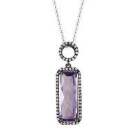 14K White Gold 4.24cttw Round Shaped White Brilliant Diamond & Octagon Shaped Purple Amethyst Gemstone Necklace 14K White Gold 4.24cttw Round Shaped White Brilliant Diamond & Octagon Shaped Purple Amethyst Gemstone Necklace