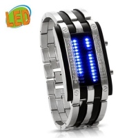 Taobaopit Trendy Design Long Lasting Shockproof Army Style LED Watch with Alloy Bracelet and 28 Blue LED Lights for Time & Date Display