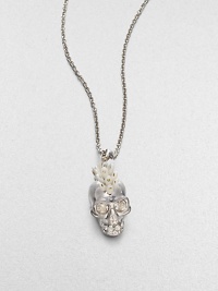 An iconic, Swarovski crystal accented skull with an edgy enamel mohawk on a link chain. Silvertone brassSwarovski crystalsEnamelLength, about 23Pendant size, about 1Slip-on styleMade in Italy An iconic, Swarovski crystal accented skull with an edgy enamel mohawk on a link chain. Silvertone brassSwarovski crystalsEnamelLength, about 23Pendant size, about 1Slip-on styleMade in Italy