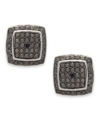 Style takes center stage. Victoria Townsend's cushion-cut earrings, set in sterling silver, dazzle with black and white diamond accents providing a glistening touch. Approximate diameter: 1/2 inch. Style takes center stage. Victoria Townsend's cushion-cut earrings, set in sterling silver, dazzle with black and white diamond accents providing a glistening touch. Approximate diameter: 1/2 inch.
