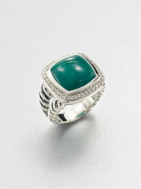 From the Albion Collection. A green onyx cabochon set in sterling silver accented with brilliant diamonds. Green onyxDiamonds, .41 tcwSterling silverWidth, about .55Imported From the Albion Collection. A green onyx cabochon set in sterling silver accented with brilliant diamonds. Green onyxDiamonds, .41 tcwSterling silverWidth, about .55Imported