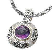 925 Silver, Amethyst & Diamond Pendant with 18k Gold Accents (0.30ctw)