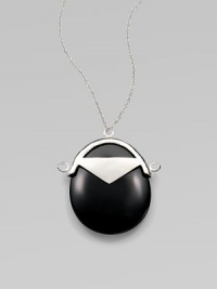 A beautifully rich and glossy black jade stone on a delicate link chain. Black jadeSilvertoneLength, about 36Pendant size, about 2½Slip-on styleMade in USA A beautifully rich and glossy black jade stone on a delicate link chain. Black jadeSilvertoneLength, about 36Pendant size, about 2½Slip-on styleMade in USA
