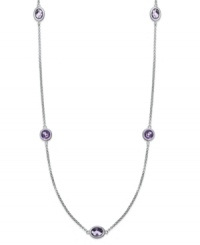 A modern update. This delicate long sterling silver necklace adds just the right pop of color with oval and round-cut amethyst stations (12 ct. t.w.). Secures with a lobster claw clasp. Approximate length: 36 inches. A modern update. This delicate long sterling silver necklace adds just the right pop of color with oval and round-cut amethyst stations (12 ct. t.w.). Secures with a lobster claw clasp. Approximate length: 36 inches.