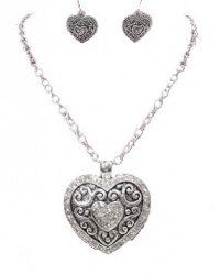 Designer Pave Crystal Heart Necklace & Earring Set by Jersey Bling Designer Pave Crystal Heart Necklace & Earring Set by Jersey Bling