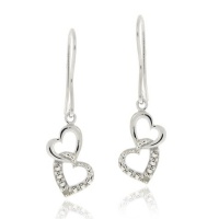 Sterling Silver Diamond Accent Double Heart Dangle Earrings Sterling Silver Diamond Accent Double Heart Dangle Earrings