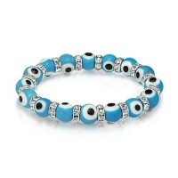 Bling Jewelry Evil Eye Beads 10mm Turquoise Stretch Swarovski Crystal Bracelet