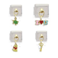 Turtle, I Heart You, Dog and Scissors Dangle Italian Charm Link Set Turtle, I Heart You, Dog and Scissors Dangle Italian Charm Link Set