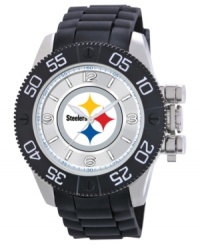 Show love for the Steel City! Root for your team 24/7 with this sporty watch from Game Time. Features a Pittsburgh Steelers logo at the dial. Show love for the Steel City! Root for your team 24/7 with this sporty watch from Game Time. Features a Pittsburgh Steelers logo at the dial.
