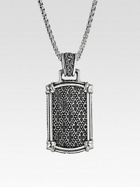 A fine chain holds a modern dogtag pendant hand-forged with dimensional cross detail in sterling silver. Sterling silver Chain length, about 26 Made in USA A fine chain holds a modern dogtag pendant hand-forged with dimensional cross detail in sterling silver. Sterling silver Chain length, about 26 Made in USA
