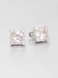 Beautifully faceted pink crystal stones set in intricately designed, sterling silver accented with dazzling white sapphires. Pink crystalSterling silverWhite sapphiresSize, about .4Post backImported Beautifully faceted pink crystal stones set in intricately designed, sterling silver accented with dazzling white sapphires. Pink crystalSterling silverWhite sapphiresSize, about .4Post backImported