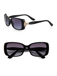 Ultra-cool square acetate frames get glam with Austrian crystals. Available in black and rose gold with grey gradient lens.Ventaglio fan crystal temples100% UV protectionMade in Italy Ultra-cool square acetate frames get glam with Austrian crystals. Available in black and rose gold with grey gradient lens.Ventaglio fan crystal temples100% UV protectionMade in Italy