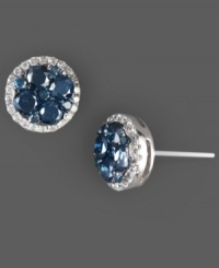 Chic clusters of color. EFFY Collection's pretty and petite circular stud earrings combine round-cut blue diamonds (7/8 ct. t.w.) and white diamonds (1/5 ct. t.w.) set in 14k white gold. Approximate diameter: 1/3 inch. Chic clusters of color. EFFY Collection's pretty and petite circular stud earrings combine round-cut blue diamonds (7/8 ct. t.w.) and white diamonds (1/5 ct. t.w.) set in 14k white gold. Approximate diameter: 1/3 inch.