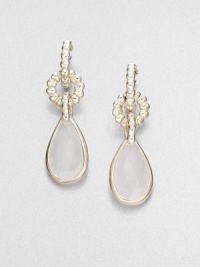 From the Bedeg Collection. A graceful teardrop of faceted milky quartz brings a creamy luster to a richly beaded loop setting of sterling silver.Milky quartzSterling silverDrop, about 1.8Width, about .5Post backMade in Bali