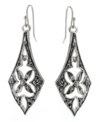 Chic combination. A silver tone mixed metal setting serves as the perfect backdrop for the glittering glass accents on 2028's lovely linear drop earrings. Whether you wear them for daytime or evening, they're sure to get noticed! Approximate drop: 1-1/2 inches. Chic combination. A silver tone mixed metal setting serves as the perfect backdrop for the glittering glass accents on 2028's lovely linear drop earrings. Whether you wear them for daytime or evening, they're sure to get noticed! Approximate drop: 1-1/2 inches.