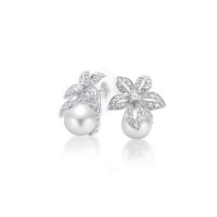 Bling Jewelry Flower Bridal South Sea Shell Pearl Pave Earrings 9mm