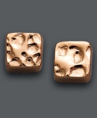 Chic, trendy, and sophisticated. Studio Silver's unique, square-shaped hammered studs feature an 18k rose gold over sterling silver setting. Approximate diameter: 1/4 inch. Chic, trendy, and sophisticated. Studio Silver's unique, square-shaped hammered studs feature an 18k rose gold over sterling silver setting. Approximate diameter: 1/4 inch.