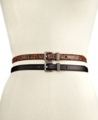 Set yourself up in style with these sleek, slim belts from Style&co. They add just the right accent to any outfit. Presented in luxe leopard and bold black, each belt is detailed with a D-ring buckle and complementary keeper. Set yourself up in style with these sleek, slim belts from Style&co. They add just the right accent to any outfit. Presented in luxe leopard and bold black, each belt is detailed with a D-ring buckle and complementary keeper.