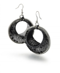 It's a wrap. Intricate jet-colored threads and matching glass beads leave a woven footprint on Style&co.'s intricate drop hoop earrings. Crafted in silver-plated mixed metal. Approximate drop: 1-1/3 inches. It's a wrap. Intricate jet-colored threads and matching glass beads leave a woven footprint on Style&co.'s intricate drop hoop earrings. Crafted in silver-plated mixed metal. Approximate drop: 1-1/3 inches.