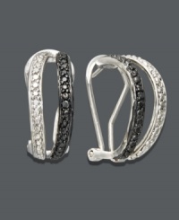 Dress up your look in sultry hoops. Victoria Townsend earrings feature round-cut black diamonds (1/4 ct. t.w.) and sparkling white diamond accents. Set in sterling silver. Approximate diameter: 3/4 inch. Dress up your look in sultry hoops. Victoria Townsend earrings feature round-cut black diamonds (1/4 ct. t.w.) and sparkling white diamond accents. Set in sterling silver. Approximate diameter: 3/4 inch.