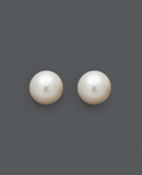 Polish your look with perfect, circular studs. These stunning stud earrings feature a AA cultured freshwater pearl set in a 14k gold post setting. Approximate diameter: 1/2 inch. Polish your look with perfect, circular studs. These stunning stud earrings feature a AA cultured freshwater pearl set in a 14k gold post setting. Approximate diameter: 1/2 inch.