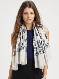 This edgy design features an allover razor blade print. 70% cotton/30% silkAbout 44 X 48Dry cleanImported This edgy design features an allover razor blade print. 70% cotton/30% silkAbout 44 X 48Dry cleanImported