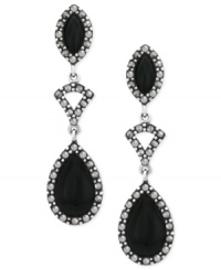 Elegant in onyx. These teardrop earrings from Genevieve & Grace, with pear-shaped and oval onyx (1-5/8 ct. t.w.) and marcasite, bring a glamorous touch to any affair. Set in sterling silver. Approximate drop: 1-5/8 inches. Approximate width: 1/2 inch. Elegant in onyx. These teardrop earrings from Genevieve & Grace, with pear-shaped and oval onyx (1-5/8 ct. t.w.) and marcasite, bring a glamorous touch to any affair. Set in sterling silver. Approximate drop: 1-5/8 inches. Approximate width: 1/2 inch.