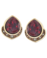 Resplendent in red. Carolee's pair of button earrings is crafted from gold-tone mixed metal, with red and clear accents offering a bit of luster. Approximate length: 5/8 inch. Resplendent in red. Carolee's pair of button earrings is crafted from gold-tone mixed metal, with red and clear accents offering a bit of luster. Approximate length: 5/8 inch.