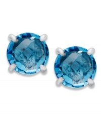 Add a summery touch of pool blue. Set in sterling silver posts sits brilliant round-cut blue topaz (7 ct. t.w.). Approximate diameter: 1/2 inch. Add a summery touch of pool blue. Set in sterling silver posts sits brilliant round-cut blue topaz (7 ct. t.w.). Approximate diameter: 1/2 inch.