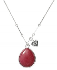 A sweet treat. Fossil's berry-inspired design features a teardrop-cut dyed jade stone with a petite heart charm with clear crystal pave detail. Crafted in silver tone mixed metal. Approximate length: 18 inches + 2-inch extender. Approximate drop: 1-1/4 inches.