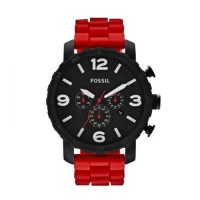 Fossil Men's JR1422 Nate Chronograph Red Silicone Watch Fossil Men's JR1422 Nate Chronograph Red Silicone Watch