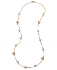 Carolee creates a shimmering illusion with this stunning necklace that features glass pearls and glass crystal-accented gold tone beads. Crafted in 12k gold-plated mixed metal. Approximate length: 36 inches. Carolee creates a shimmering illusion with this stunning necklace that features glass pearls and glass crystal-accented gold tone beads. Crafted in 12k gold-plated mixed metal. Approximate length: 36 inches.