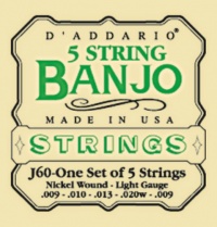 D'Addario J60 5-String Banjo Strings, Nickel, Light, 9-20 D'Addario J60 5-String Banjo Strings, Nickel, Light, 9-20