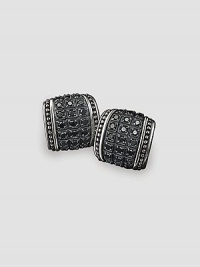 Engraved sterling silver is trimmed with rows of diamond-cut, black sapphires. 1.83 tcw About ¾ X ¾ Made in USA Engraved sterling silver is trimmed with rows of diamond-cut, black sapphires. 1.83 tcw About ¾ X ¾ Made in USA