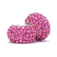 Set of 2 - Bella Fascini Raspberry Pink Crystal Pave Sparkle Bling - Solid .925 Sterling Silver Core European Charm Bead Made with Authentic Swarovski Crystals - Compatible Brand Bracelets : Authentic Pandora, Chamilia, Moress, Troll, Ohm, Zable, Biagi, K Set of 2 - Bella Fascini Raspberry Pink Crystal Pave Sparkle Bling - Solid .925 Sterling Silver Core European Charm Bead Made with Authentic Swarovski Crystals - Compatible Brand Bracelets : Authentic Pandora, Chamilia, Moress, Troll, Ohm, Zable, Biagi, K