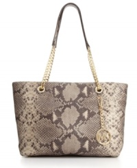 Dramatically sleek, this glazed, embossed python purse from MICHAEL Michael Kors offers classic elegance in all its effortlessness. Dramatically sleek, this glazed, embossed python purse from MICHAEL Michael Kors offers classic elegance in all its effortlessness.