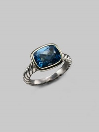 From the Noblese Collection. A beautifully colored, faceted blue topaz set in 18k gold sits atop a graceful sterling silver cable band. Blue topaz Sterling silver and 18k yellow gold Length, about ½ Made in USA